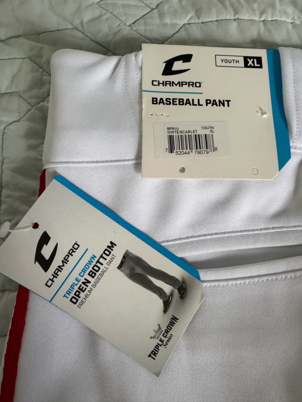 Champro Youth XL White Baseball Pants w/red stripe NWT